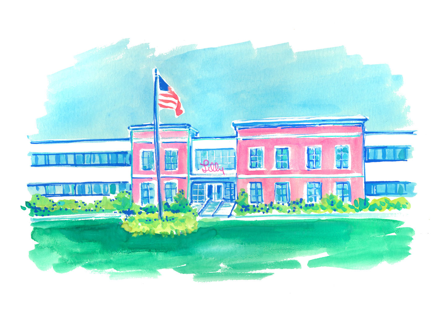 drawing of Lilly Pulitzer headquarters