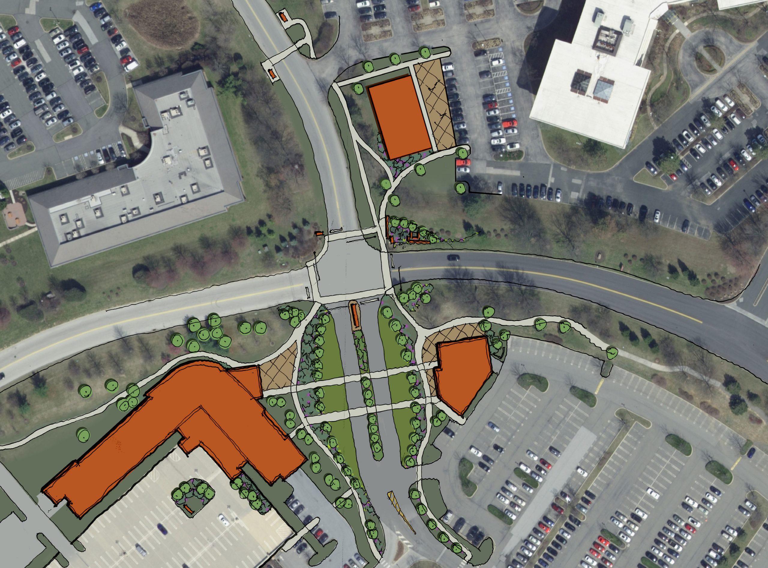 aerial map of renaissance business park with improvements drawn in