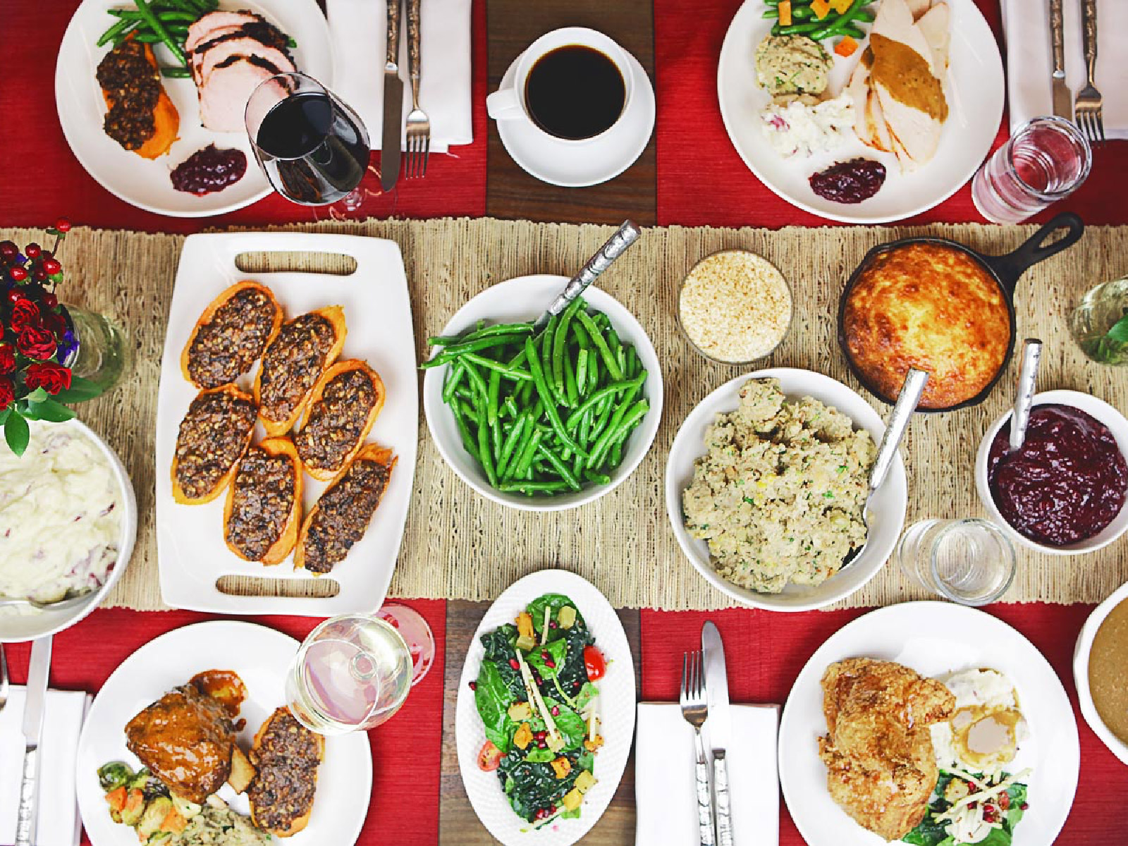 aerial view of prepared various food dishes