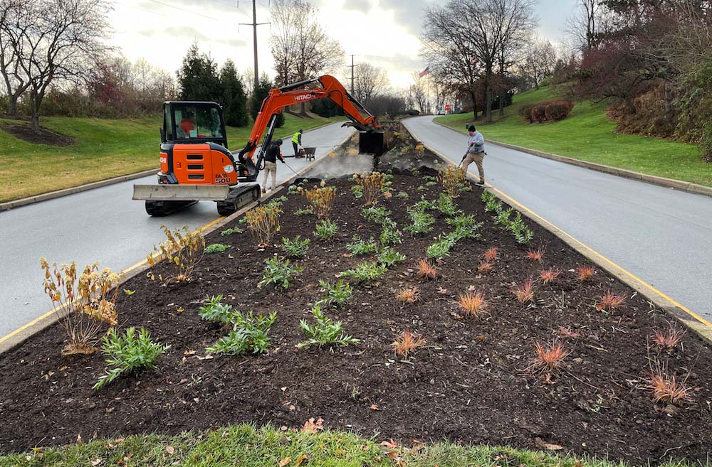 roadway median landscaping under construction