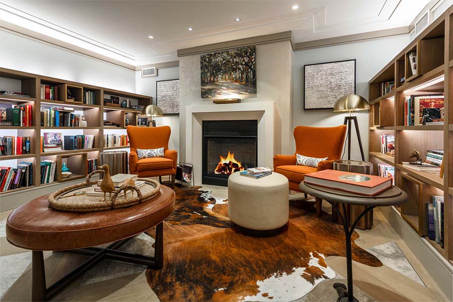 fireplace and chairs in a living space