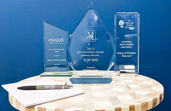 trophies on a table