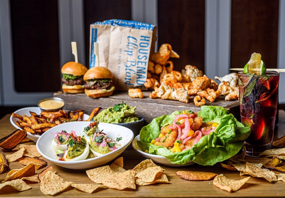 a variety of food laid out on a table