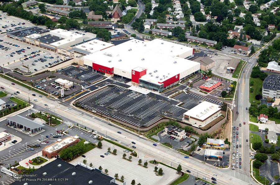 aerial view of shopping center