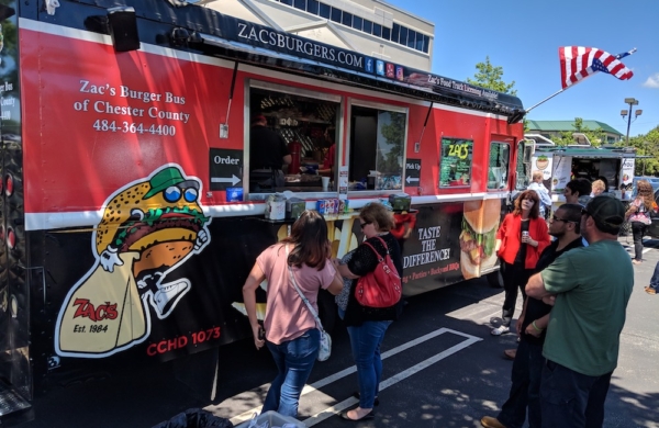 People standing outdoors by a food truck