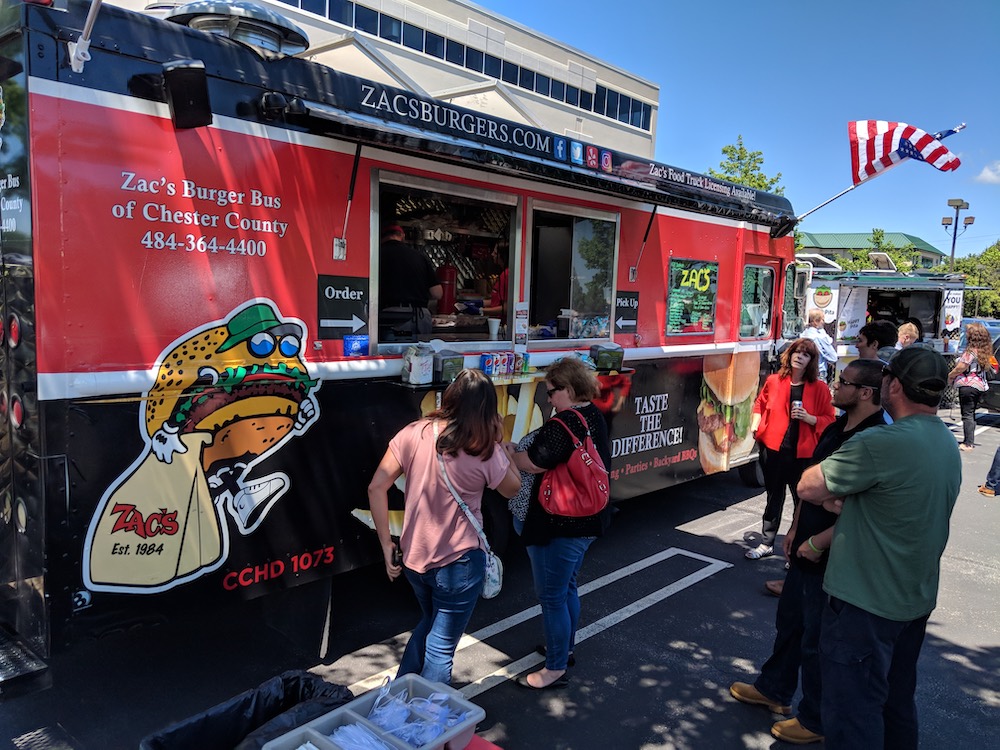 People standing outdoors by a food truck