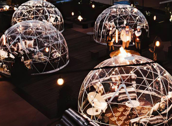 igloo tents at night