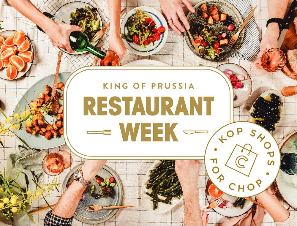 King of Prussia Restaurant Week logo over an image of food on a table