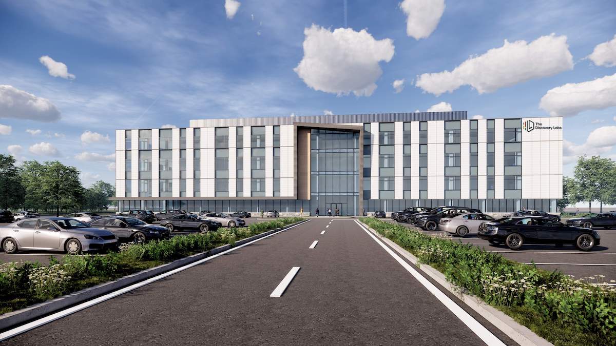 Artistic renderingof the exterior of a building