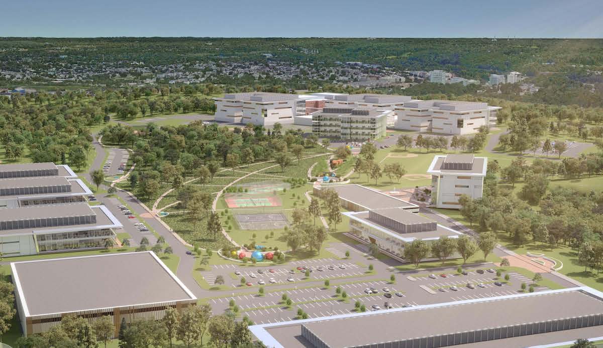 artistic rendering of exteriors of multiple buildings