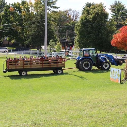 tractor and wagon outdoors