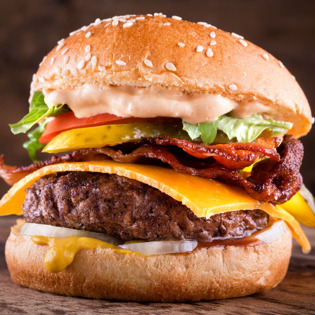 close up of a hamburger