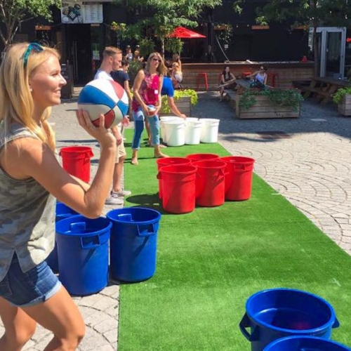 person playing parking lot pong