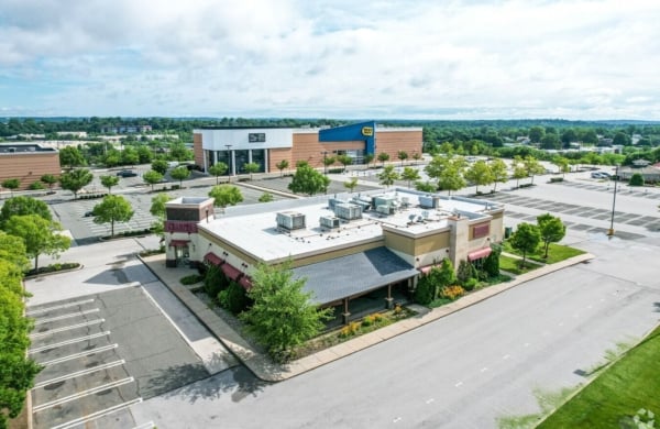 aerial view of small shopping center