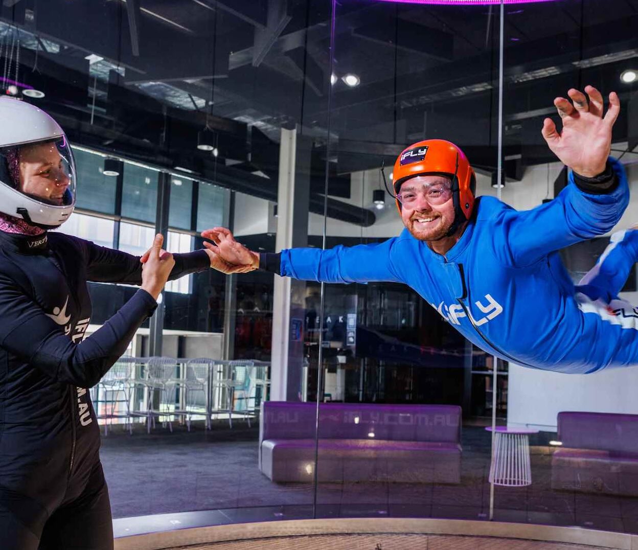 man in an ifly chamber