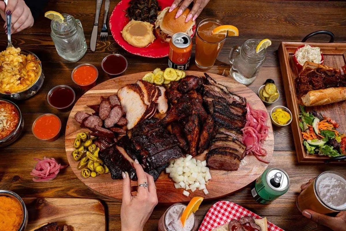 barbecue spread on a table