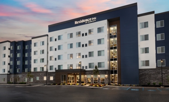 exterior of residence inn at dusk