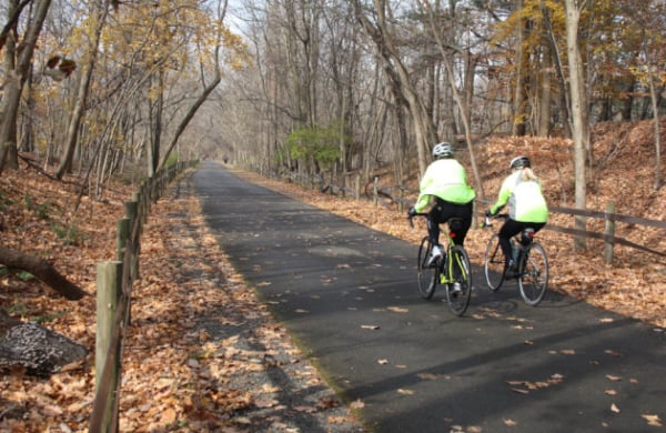 bicyclists on a wide trail
