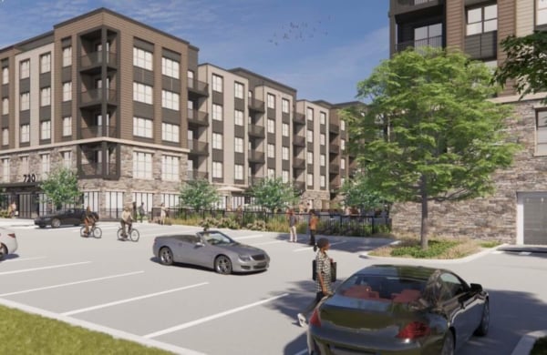 artistic rendering of an apartment building