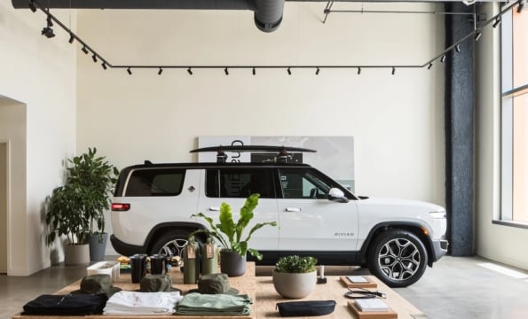 a white car in a building