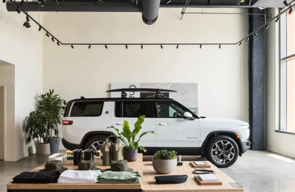 a white car in a building