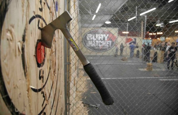 hatchet stuck into a target