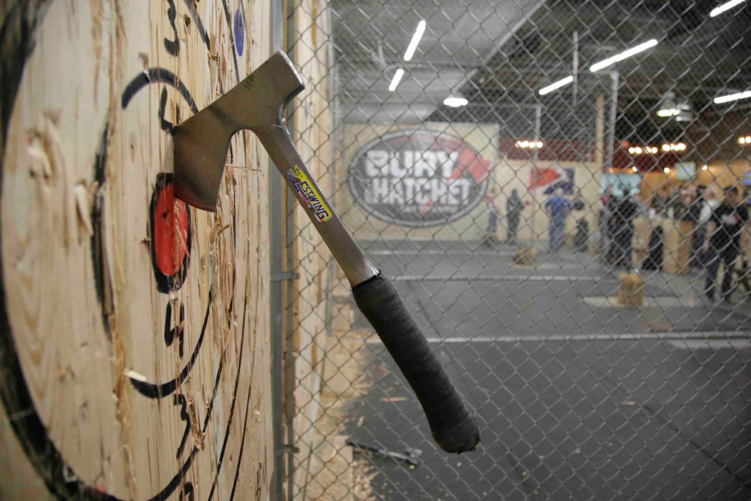 hatchet stuck into a target
